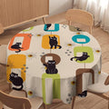 Bohemian Black Cat Round Tablecloth, Rustic Vintage Mid Century Geometric Tablecloth for Home Party Dining Room Kitchen Decor 50Inch(127cm)