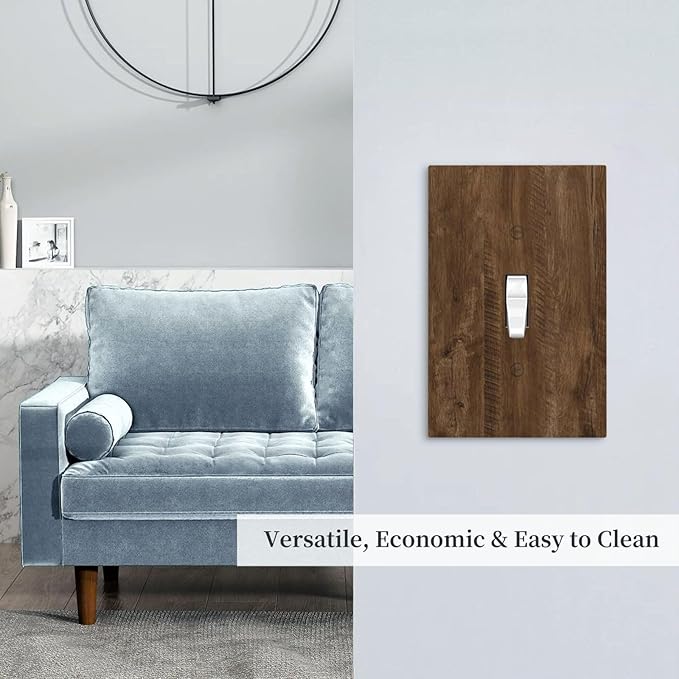 Decorative Light Switch Cover Brown Rustic Wood Grain Farmhouse 1 Gang Wall Plate Cover Single Toggle Outlet Covers Switchplate Electrical Faceplate for Cabin Bedroom Decor（2 Pack）
