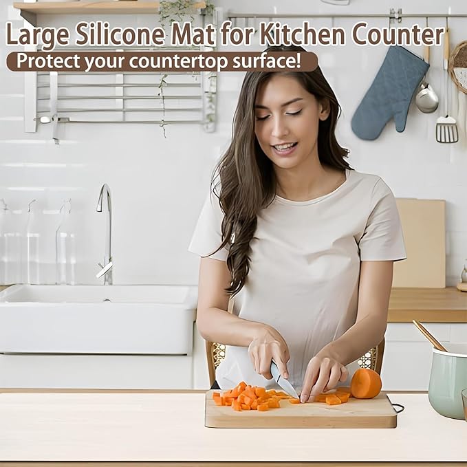 Silicone Mats for Kitchen Counter, 48"x32"(120cmx80cm) Large Heat Resistant Mat Kitchen Island Waterproof Countertop Protector Mat Nons-slip Extra Large Counter Mat, Lake Blue