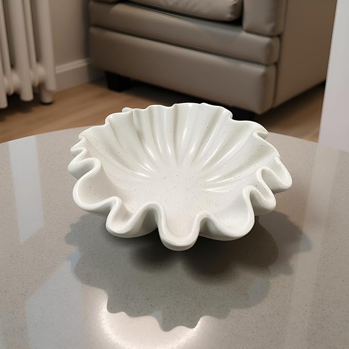 10" Large Handmade Decorative Bowl decor, Handicraft Scalloped Bowls for Modern Home Decor,Ruffle Decor,Key Bowl for Entry Table,Decorative Fruit Bowl for Kitchen Counter,Light Gray
