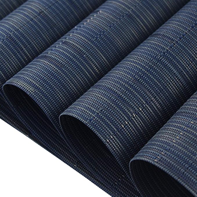 Vinyl Placemats,Washable Table Mats Easy to Clean Woven Placemats for Dining Table Set of 4 (Navy Blue)