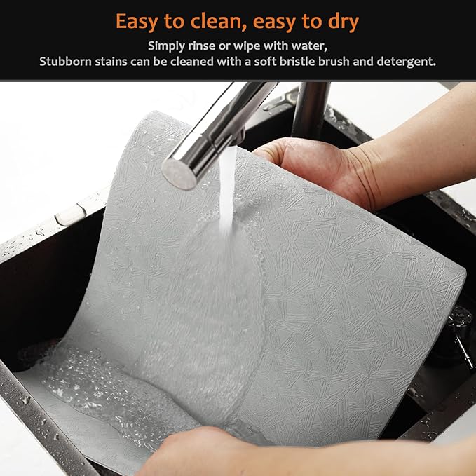 Vinyl Placemats Set of 4 Faux Leather 100% Waterproof Wipeable Washable Place Mats Heat Resistant Easy Clean Non-Slip Table Mats for Indoor Outdoor. (4, Light Gray)