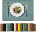 Artoid Mode Blue Faux Leather Placemats Set of 4, 12x18 Inch Waterproof Wipeable Heat Resistant Vinyl Place Mats, Reversible Table Mats for Winter Kitchen Dining Decor