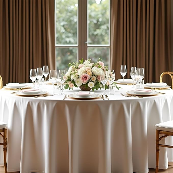 12 Pack Round Tablecloth 120 Inch Cloth White Tablecloth for Round Tables, Washable Polyester Table Cloth Stain and Wrinkle Resistant Decorative Table Cover for Wedding Party Dining Banquet