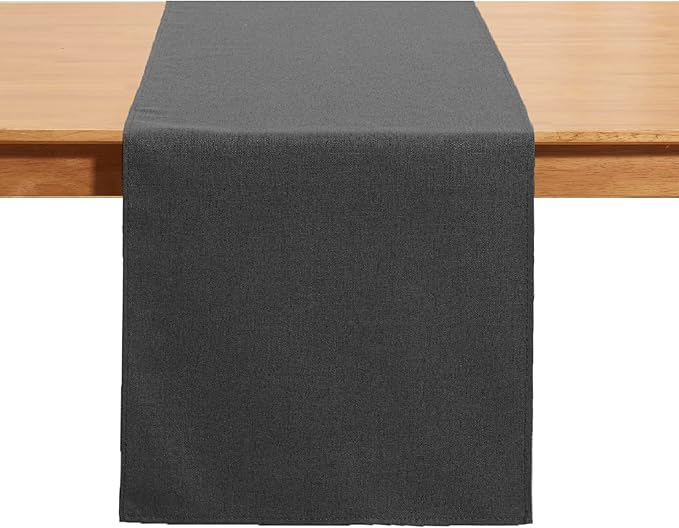 Black Grey Table Runner 13x36 Inches Long, Cotton Linen Farmhouse Style Seasonal Dresser Scarf for Kitchen Dining Coffee Table Parties Wedding Home Decor (13” x 36”, Black Grey)