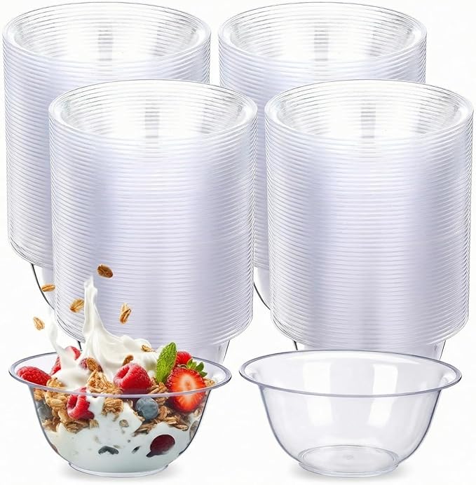 200 Packs 8.5 oz Clear Plastic Bowls Disposable Plastic Bowls for Parties Weddings Serving Container for Candy, Soup, Dessert, Salsa, Ice Cream, Popcorn, Chip