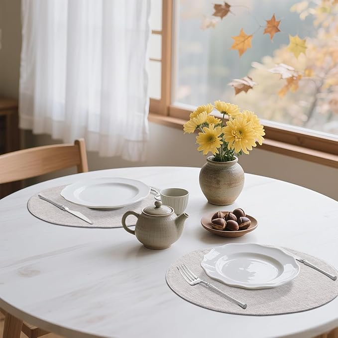 homing 15 Inch Round Cloth Placemats Set of 4, Cotton Linen Blend Washable Table Mats, Farmhouse Dining Place Mats for Indoors & Outdoors, Easy to Clean, Beige
