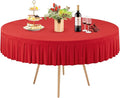 1 Pack Red Spandex Round Tablecloths for 72in Table, Stretchy Fitted 6FT Round Table Cloths, Wrinkle Free Table Cover with Skirt for Wedding Birthday Party Bridal Shower Banquet