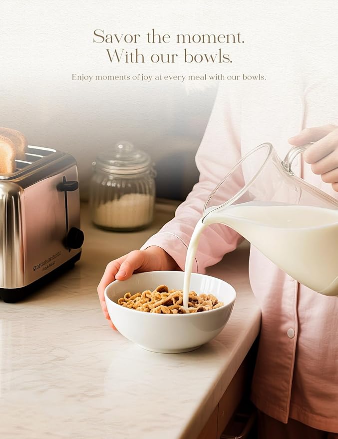 AISBUGUR 26 OZ Soup Bowls,6Inch Ceramic White Bowls Set of 4 for Kitchen,Cereal Bowls for Soup, Cereal, Oatmeal, Fruit, Rice,Bowls Set for Dishwasher & Microwave Safe