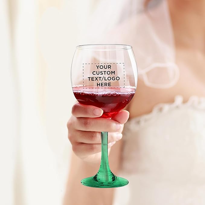 Custom Premiere Wedding Wine Glasses 20.5 oz Set of 12, Personalized Bulk Pack - Restaurant Glassware, Perfect for Red Wine or White Wine - Green