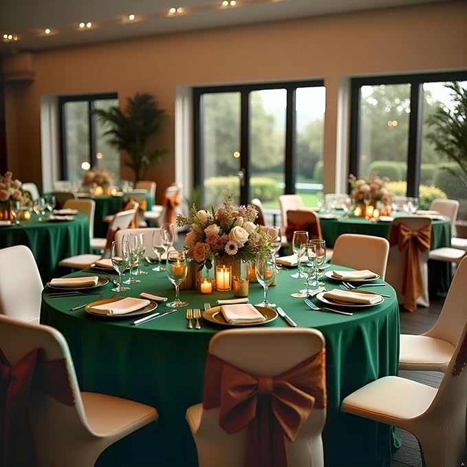 8 Pack Round Tablecloth 90 Inch Hunter Green Table Cloth for Round Tables, Washable Polyester Dark Green Table Cloth Stain and Wrinkle Resistant Decorative Table Cover for Wedding Party Dining Banquet