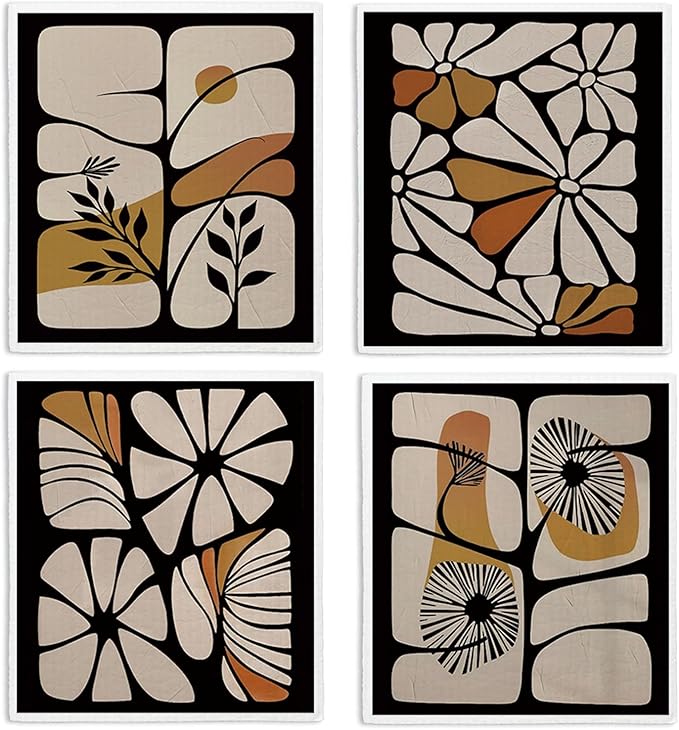 Swedish Dishcloths for Kitchen, Boho Floral Botanical Swedish DishCloths, Papaya Reusable Paper Towels Washable, 4 Pcs Dish Towels for Kitchen Party Home Housewarming Cleaning Cloths