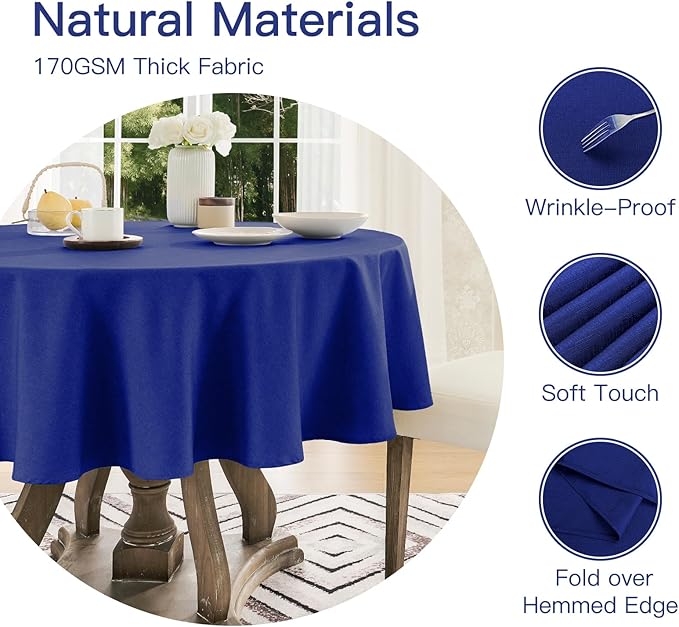 Tablecloth Linen Textured Waterproof & Stain Resistant Table Cloth Wrinkle Free Decorative Fabric Farmhouse Table Cover for Dining/Party/Buffet/Wedding, 60 x 60 Inch, Royal Blue