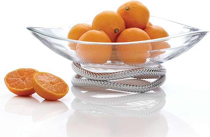 nambe Braid Centerpiece Bowl | Fruit Display Bowl | Decorative Bowl for Table Décor or Kitchen Counter | Chrome Plate and Glass | Modern Centerpiece | 11-Inch