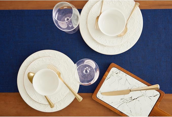 Solino Home Linen Royal Blue Table Runner 132 Inches Long - Athena, 100% Pure Linen Dining Table Runner 14 x 132 Inch