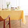 Solino Home Linen Tablecloth 60 x 108 Inch - 100% Pure Linen Chambray Mustard Yellow Table Cloth for Rectangular Tables - Athena, Machine Washable Cloth Tablecloth for Spring, Easter
