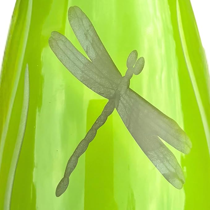 Rolf Glass Dragonfly Colored Glass Vases | 6.5" Flower Vases | Diamond-Wheel Engraved | Designed and Engraved in the US | Bright Blue and Green Glass | Nature-Inspired Design | Set of 2