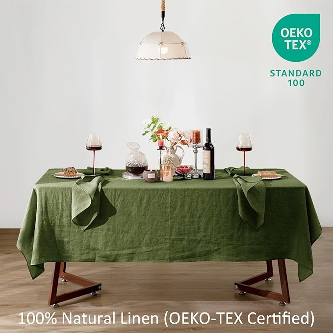 Talasily Linen Tablecloth 100% Pure Linen Table Cloth 60x84 Inches Rectangle Tablecloths Washable Cloths for Kitchen, Dining, Buffet Parties, Holidays, Picnic, Weddings and Restaurants-Green