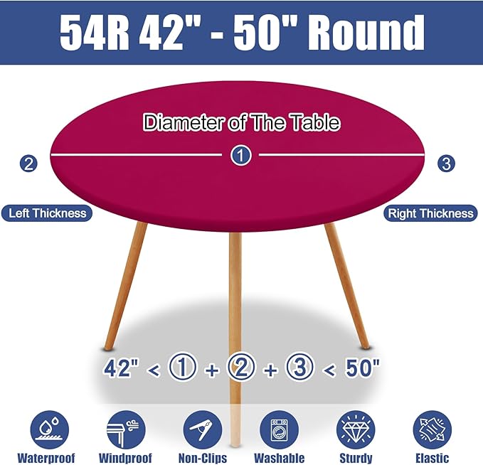 Round Spandex Tablecloth, Elastic Fitted Waterproof Tablecloths for 42"-50" Tables, Stretch Washable Picnic Table Cover for Camping, Dining, Indoor and Outdoor, Fuchsia