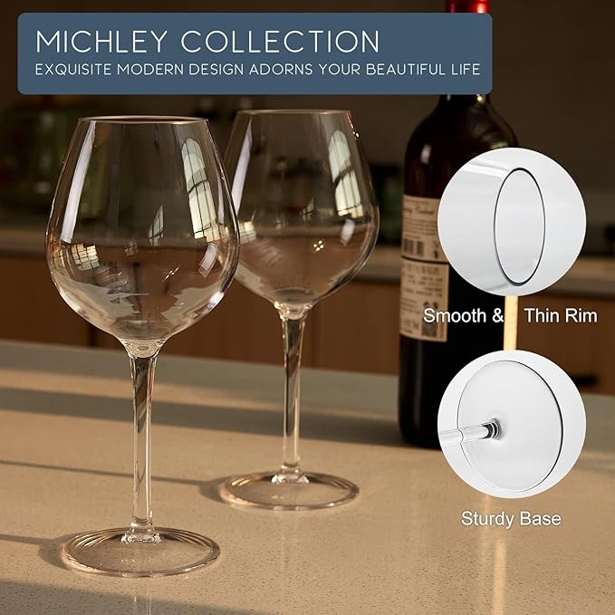 MICHLEY Unbreakable Red Wine Glasses 17 oz, Tritan Plastic Reusable Stemware for Indoor and Outdoor Use, Set of 6
