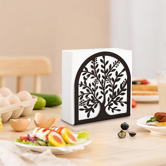 Napkin Holder for Tables, Tree of Life Design Modern Metal Napkin Holder for Home Kitchen & Picnic Party, Bronze