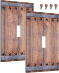 Decorative Light Switch Cover Rustic Farmhouse Barn Door Vintage Wood 1 Gang Wall Plate Cover Single Toggle Outlet Covers Switchplate Electrical Faceplate for Bathroom Cabin Decor（2 Pack）