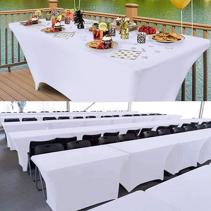 RELIANCER 2 Pack Stretch Spandex Table Covers for Rectangular Tables,4FT Elastic Fitted Tablecloth,Universal Rectangular Table Cloth Protector for Outdoor Party,Wedding,Bar,Birthday,Banquet,Events