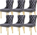 KCC Velvet Dining Chairs Set of 6, Upholstered High-end Tufted Dining Chair with Nailhead Back Ring Pull Trim Stainless Steel Legs, Contemporary Nikki Collection Modern Style for Kitchen, Dark Gray
