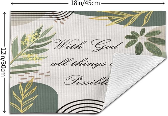 Bible Verse Christain Placemats Sage Green Boho Modern Scripture Inspirational Quotes Motivational Bohemian Washable Place Mats 12x18Inch for Dining Kitchen Farmhouse Decor 6 PCS