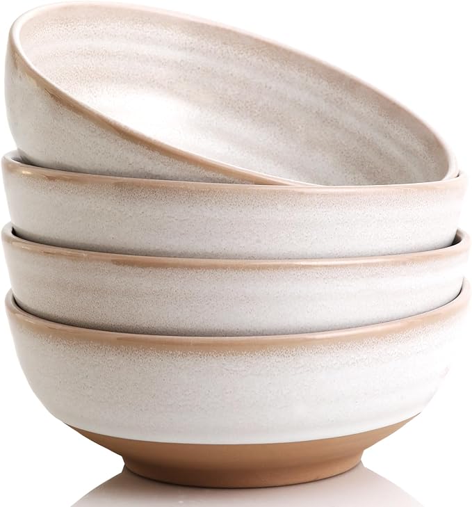 Handmade Ceramic Bowl Set of 4, 28oz - Ideal for Soup, Salad, Cereal, and Rice - Microwave Safe, Durable Clay Dishes - 6.3in