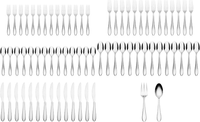 Cambridge Silverware Set, Delia Mirror 72-Piece Flatware Set, Service for 14, Made of 18/0 Stainless Steel, Dishwasher Safe, Knives Spoons and Forks, Home and Kitchen, Utensils Set (Silver, 72 Piece)