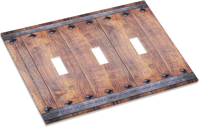 Light Switch Cover Rustic Farmhouse Barn Door Vintage Wood 3 Gang Wall Plate Triple Light Switch Plate Toggle Decorative Outlet Covers Electrical Switchplate for Bathroom Cabin Decor
