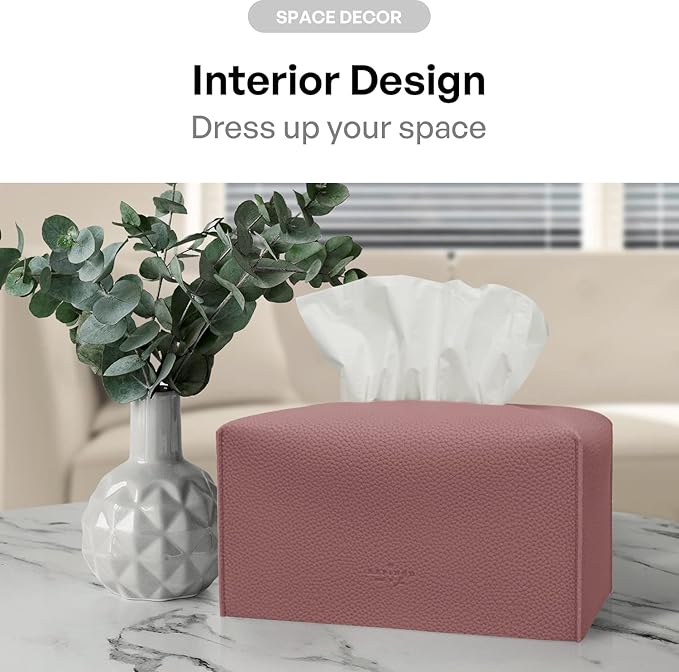 Carrotez Tissue Box Cover, [Refined] Modern PU Leather Rectangular Tissue Box Holder - Decorative Holder/Organizer for Bathroom Vanity Countertop, Night Stands, Office Desk 9.5"X5"X5" - Dry Rose