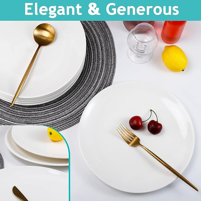 Porcelain Dessert Plates Set of 4, 10 Inch White Dinner Plates, Round Appetizer Plates, Ceramic Salad Plate for Everyday Kitchen Use, Microwave & Dishwasher Safe
