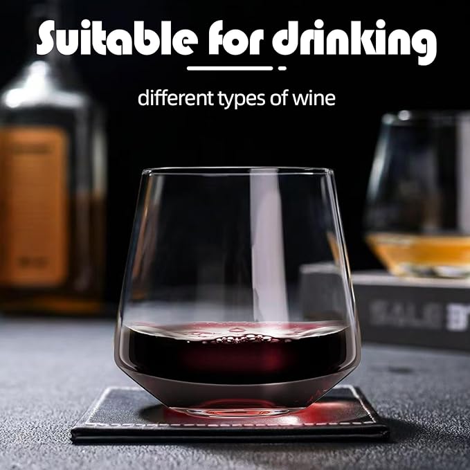 Stemless Wine Glasses Set of 4, 13.5oz, Crystal Clear Red White Wine Glasses for Daily Use, Lead-free, Dishwasher Safe, Glasses Drinking Set, Ideal for Home Bar, Parties & Gifts