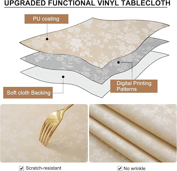 Smiry Rectangle Table Cloth, Waterproof Heavy Duty Vinyl Tablecloths, Wipeable Washable Table Cover for Kitchen and Dining Room (Beige, 54" X 78")