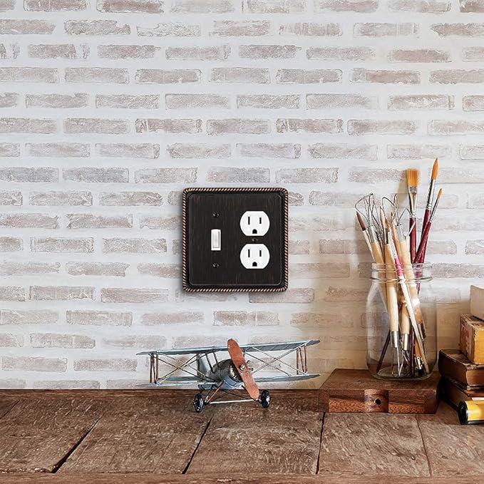 Henne Bery Rope Edge Decorative Wall Plate Switch Plate Outlet Cover (Toggle/Duplex, Aged Bronze)