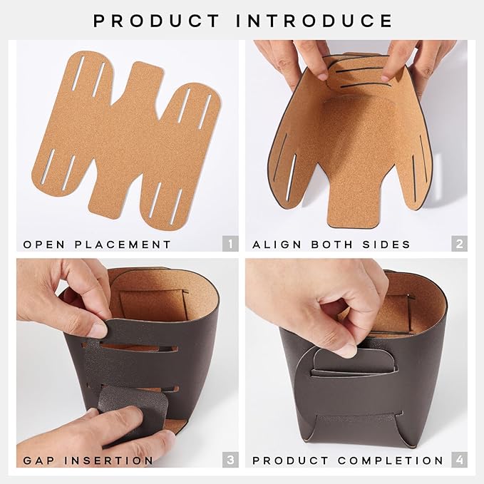 HOMIEAZICOZI 2-Pack Cork Leather Desk Accessories Storage - Pencil Pen Holder - Makeup Brush Holder Organizer - Stylish Addition to Home Decor (Coffee)