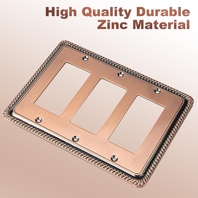 Henne Bery Rope Edge Decorative Wall Plate Switch Plate Outlet Cover (Triple Decorator, Antique Copper)