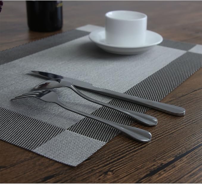 Placemats Washable Easy to Clean Woven Vinyl Placemats for Kitchen Table Heat-resistand Table placemats Mats 12x18 inches Set of 6 (Grey)