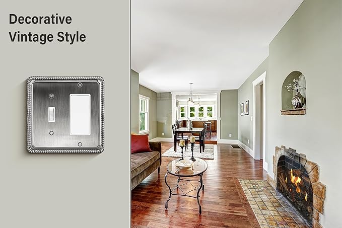 Henne Bery Rope Edge Decorative Wall Plate Switch Plate Outlet Cover (Toggle/Decorator, Heirloom Silver)