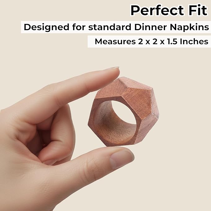 Handmade Wood Napkin Ring Set of 12 for Dining, Anniversary, Birthday, Christmas Napkin Ring for Home and Kitchen Décor Festive Party Gift Farmhouse for Table Decorations (Brown) - ALPHA Living HOME