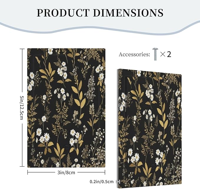 Light Switch Cover Black/Gold Boho Botanical Floral Rustic Flowers Wall Plate Cover 1 Gang Blank No Device Decorative Outlet Covers Electrical Switchplate for Bathroom Kitchen Decor