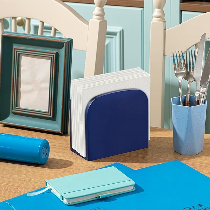 Natural Wooden Napkin Holder, Farmhouse Napkin Holders Upright Wooden Tissue Dispenser for Kitchen Dining Room Table Decor Indoor & Outdoor Use(Navy Blue Theme,Navy Blue)