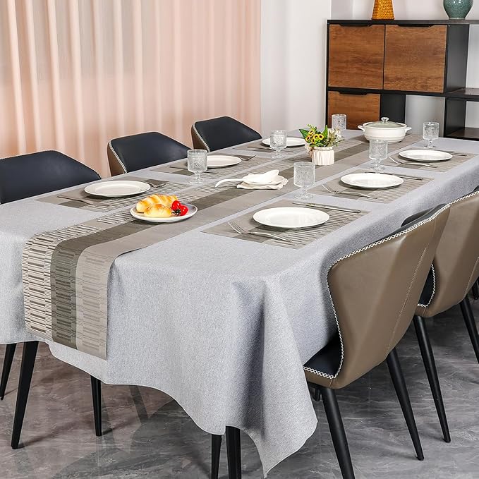 Placemats Set of 4, Vinyl Woven Place Mats Indoor Set of 4 Washable Wipeable PVC Table Mats Heat-Resistant Non Slip Placemat for Kitchen Dining Outdoor Table (Gray Dark Gray, Set of 4)
