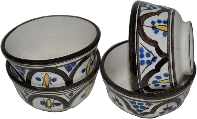 Moroccan Handmade Serving Bowl Set of 4 Small Dipping Sauce Butter Olive Oil Multicolored