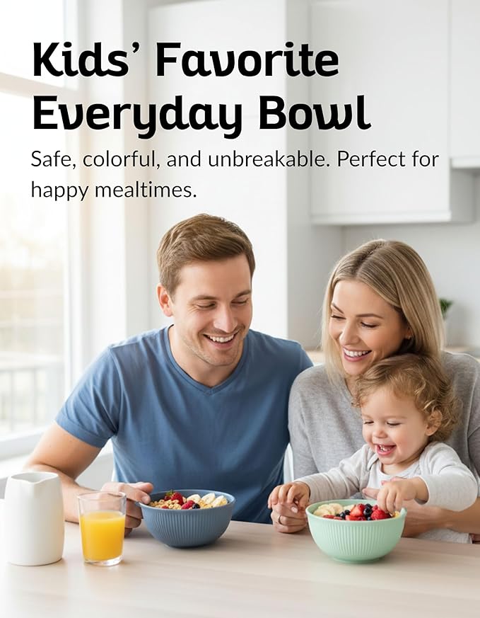 Boxiki Kitchen Wheat Straw Bowl Set – 8-Piece | Unbreakable Lightweight Cereal, Salad & Soup Bowls | Eco-Friendly BPA-Free Dinnerware | Microwave & Dishwasher Safe, Stackable