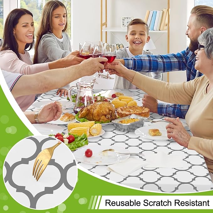 Smiry Square Tablecloth, Waterproof Vinyl Tablecloths with Flannel Backing for Square Tables, Wipeable Spillproof Plastic Tablecloth for Dining, Camping, Indoor and Outdoor (60"x60", White)
