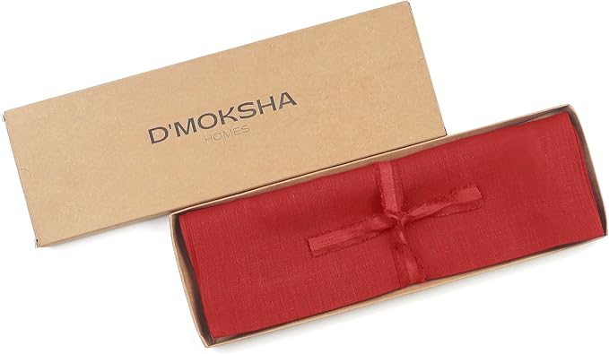 D'Moksha Homes Linen Placemats 14 x 19 Inch - Bright Red Placemats Set of 4-100% Pure Linen Table Place Mats for Valentines, Spring, Easter - Handcrafted and Machine Washable
