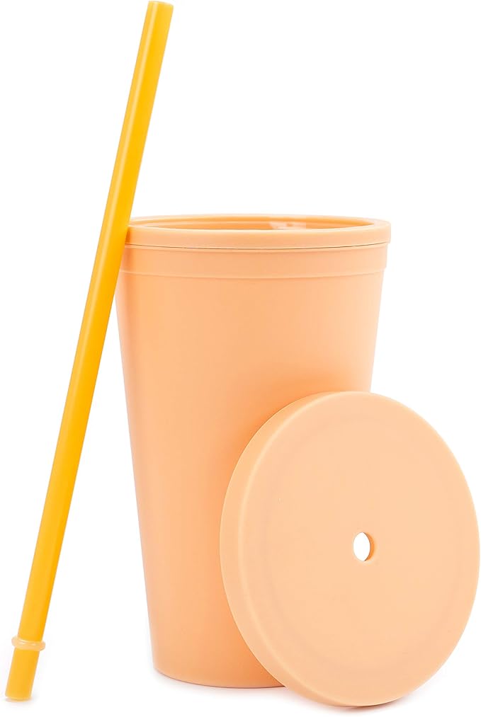 STRATA CUPS 12 Pack - 16 Oz Sunflower Colored Acrylic Tumblers with Lids and Straws, Double Wall Matte Drinking Cups for Travel, DIY Gifts for Parties